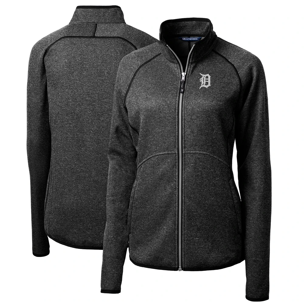 Women's Cutter & Buck Heathered Charcoal Detroit Tigers Mainsail Sweater-Knit Full-Zip Jacket