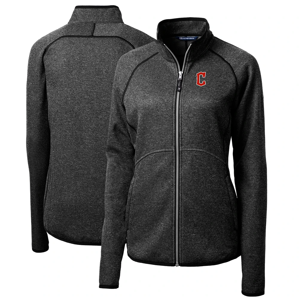 Women's Cutter & Buck Heathered Charcoal Cleveland Guardians Mainsail Sweater-Knit Full-Zip Jacket