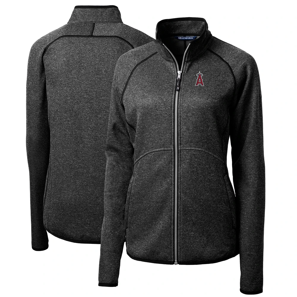 Women's Cutter & Buck Heathered Charcoal Los Angeles Angels Mainsail Sweater-Knit Full-Zip Jacket