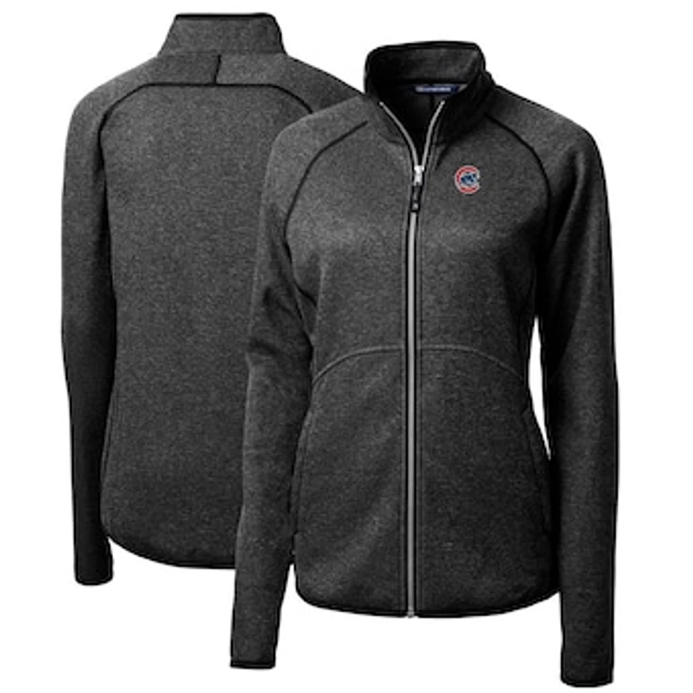 Women's Cutter & Buck Heathered Charcoal Chicago Cubs Mainsail Sweater-Knit Full-Zip Jacket