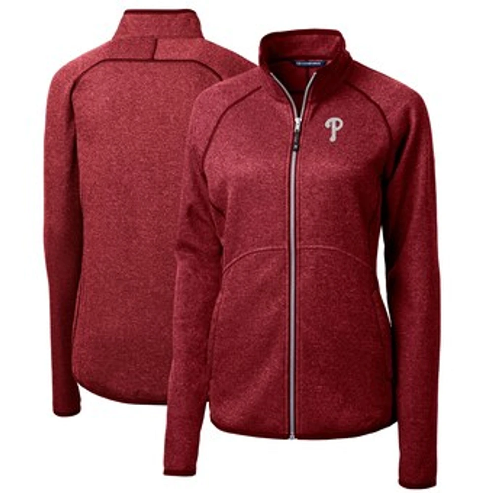 Women's Cutter & Buck Heathered Red Philadelphia Phillies Mainsail Sweater-Knit Full-Zip Jacket