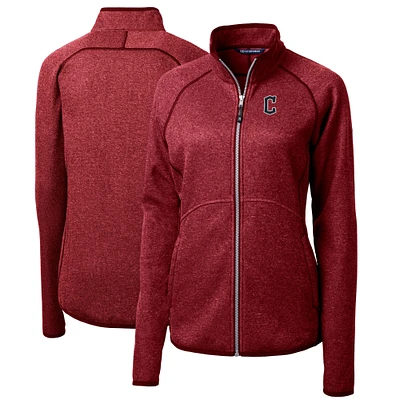 Women's Cutter & Buck Heathered Red Cleveland Guardians Mainsail Sweater-Knit Full-Zip Jacket