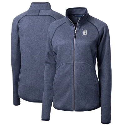 Women's Cutter & Buck Heathered Navy Detroit Tigers Mainsail Sweater-Knit Full-Zip Jacket