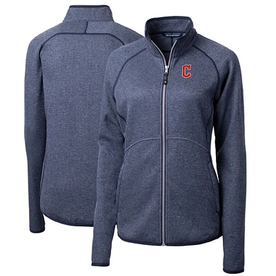 Women's Cutter & Buck Heathered Navy Cleveland Guardians Mainsail Sweater-Knit Full-Zip Jacket