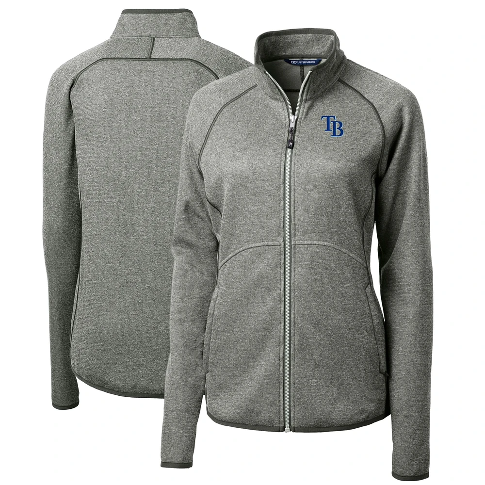 Women's Cutter & Buck Heathered Gray Tampa Bay Rays Mainsail Sweater-Knit Full-Zip Jacket