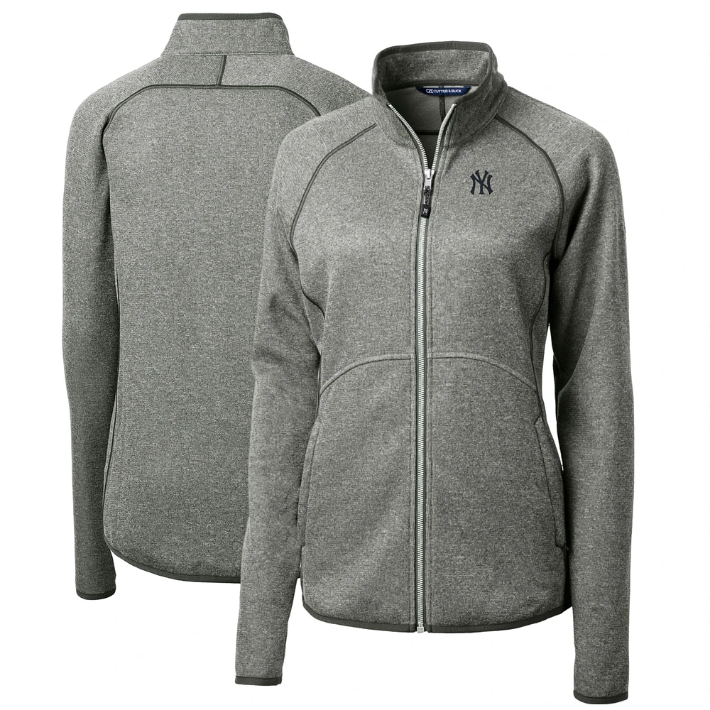Women's Cutter & Buck Heathered Gray New York Yankees Mainsail Sweater-Knit Full-Zip Jacket