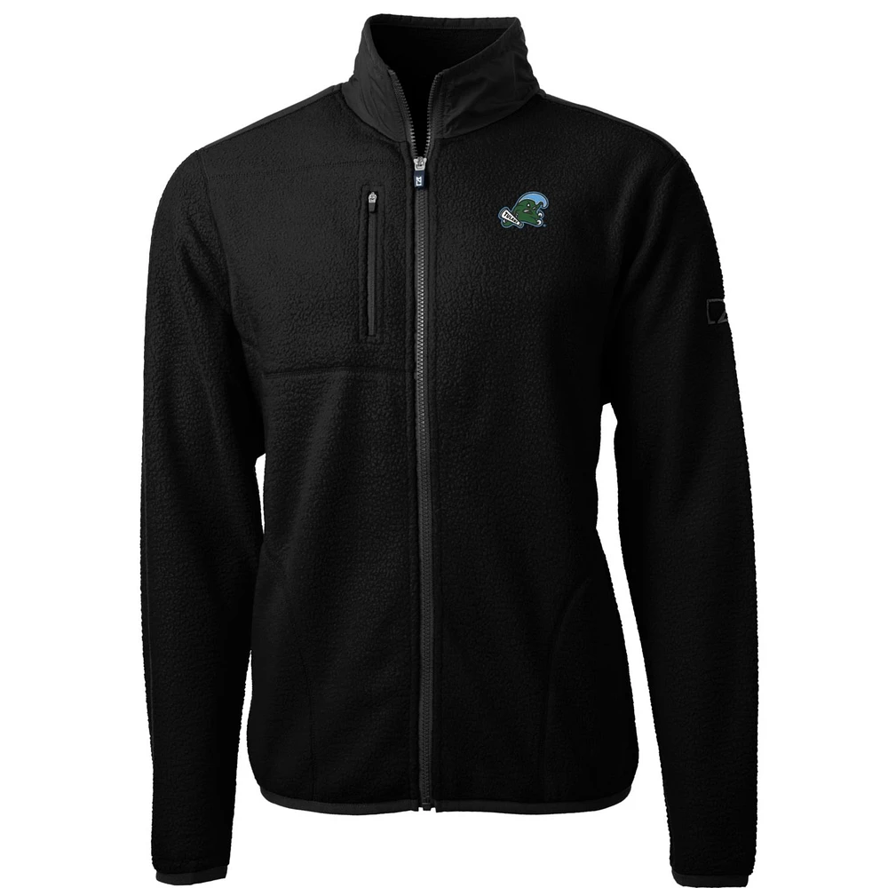 Men's Cutter & Buck Black Tulane Green Wave Team Logo Cascade Eco Sherpa Fleece Full-Zip Jacket