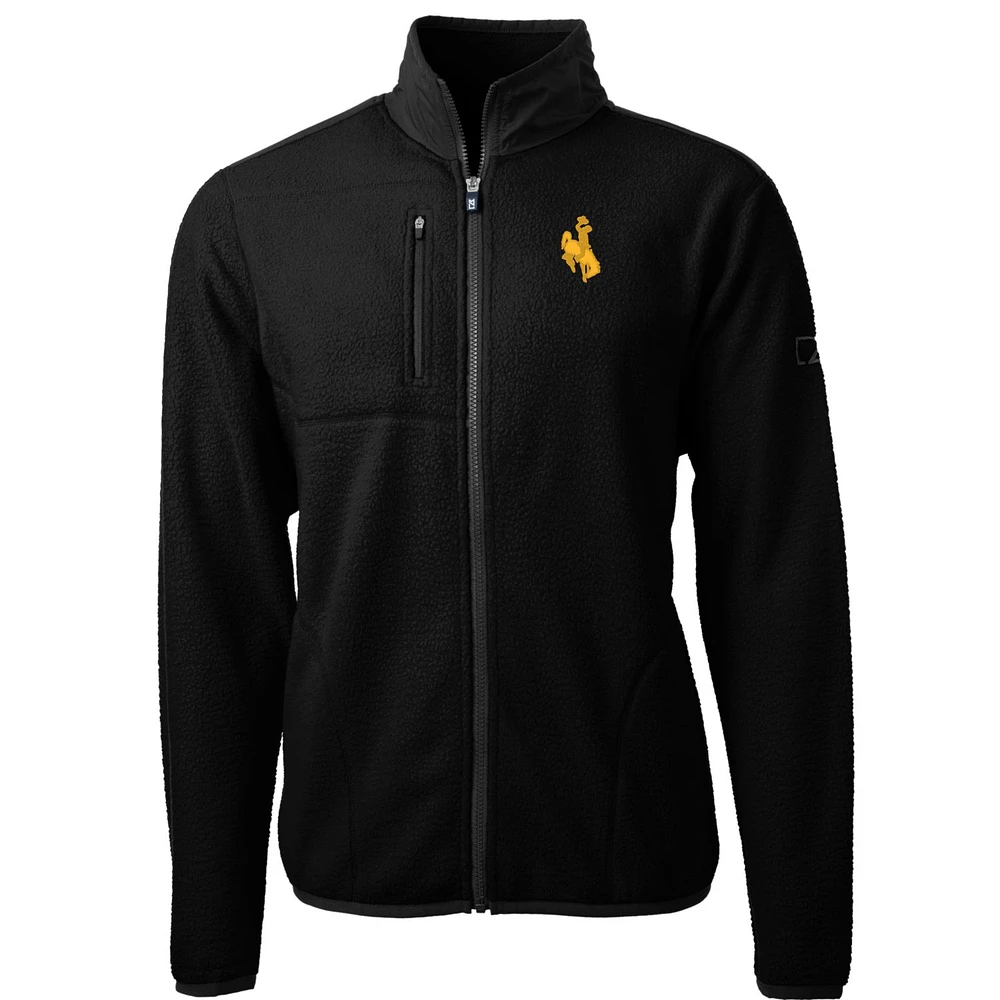 Men's Cutter & Buck Black Wyoming Cowboys Team Logo Cascade Eco Sherpa Fleece Full-Zip Jacket