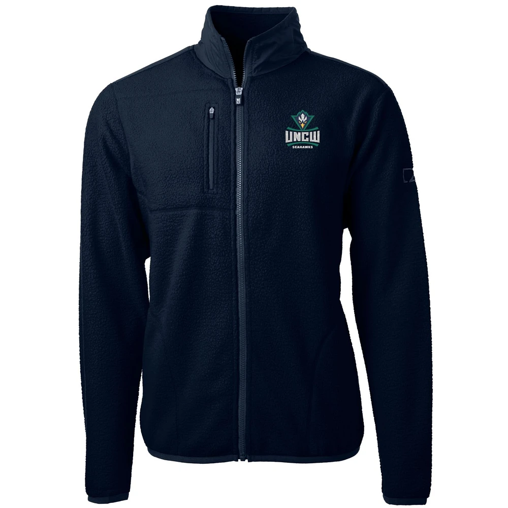Men's Cutter & Buck Navy UNC Wilmington Seahawks Team Logo Cascade Eco Sherpa Fleece Full-Zip Jacket