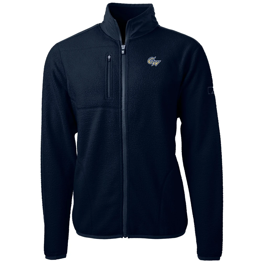 Men's Cutter & Buck Navy George Washington University Team Logo Cascade Eco Sherpa Fleece Full-Zip Jacket
