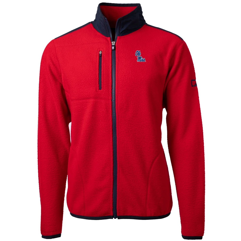 Men's Cutter & Buck Red Ole Miss Rebels Team Logo Cascade Eco Sherpa Fleece Full-Zip Jacket