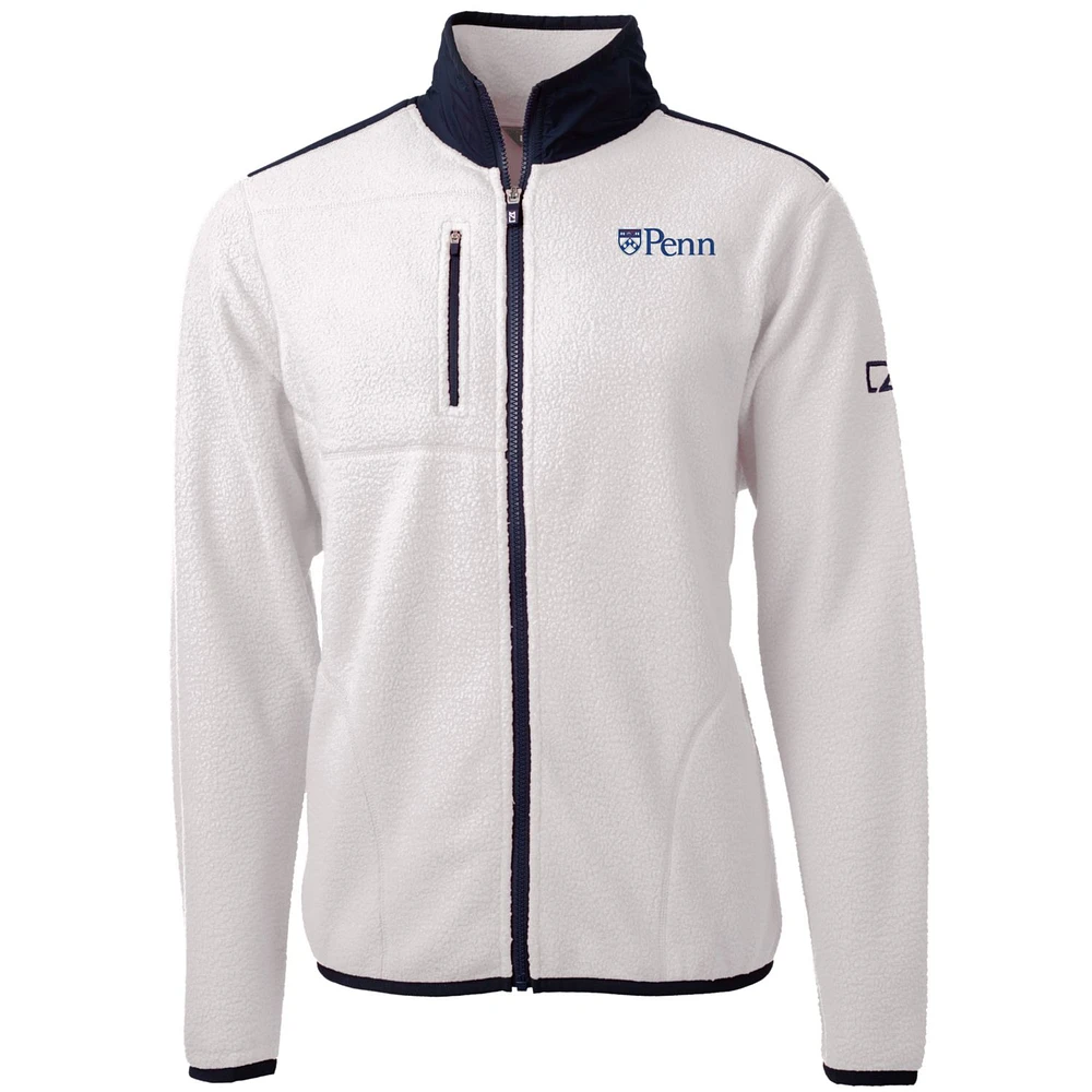 Men's Cutter & Buck Cream Pennsylvania Quakers Team Logo Cascade Eco Sherpa Fleece Full-Zip Jacket