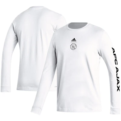 Men's adidas White Ajax Team Crest Long Sleeve T-Shirt