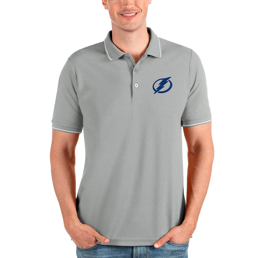 Men's Antigua Heathered Gray Tampa Bay Lightning Affluent Polo