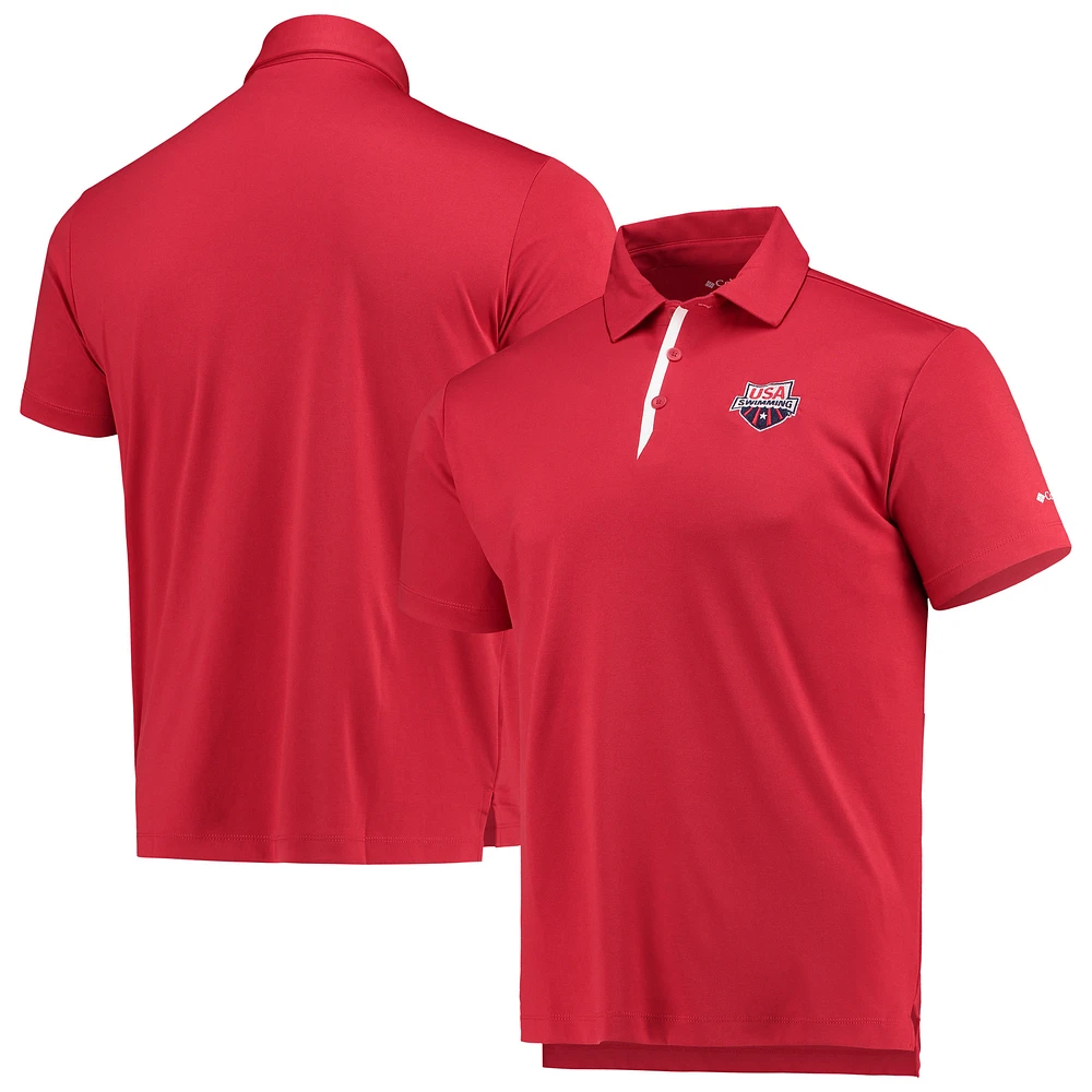 Men's Columbia Red USA Swimming Swim Sand Save Polo