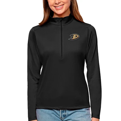 Women's Antigua Black Anaheim Ducks Tribute Quarter-Zip Pullover Top