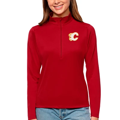 Women's Antigua Calgary Flames Tribute Quarter-Zip Pullover Top