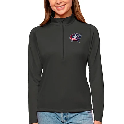 Women's Antigua Charcoal Columbus Blue Jackets Tribute Quarter-Zip Pullover Top