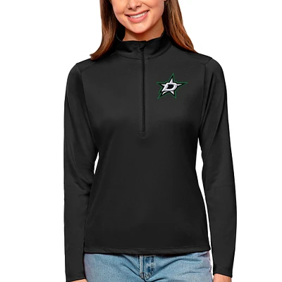 Women's Antigua Black Dallas Stars Tribute Quarter-Zip Pullover Top
