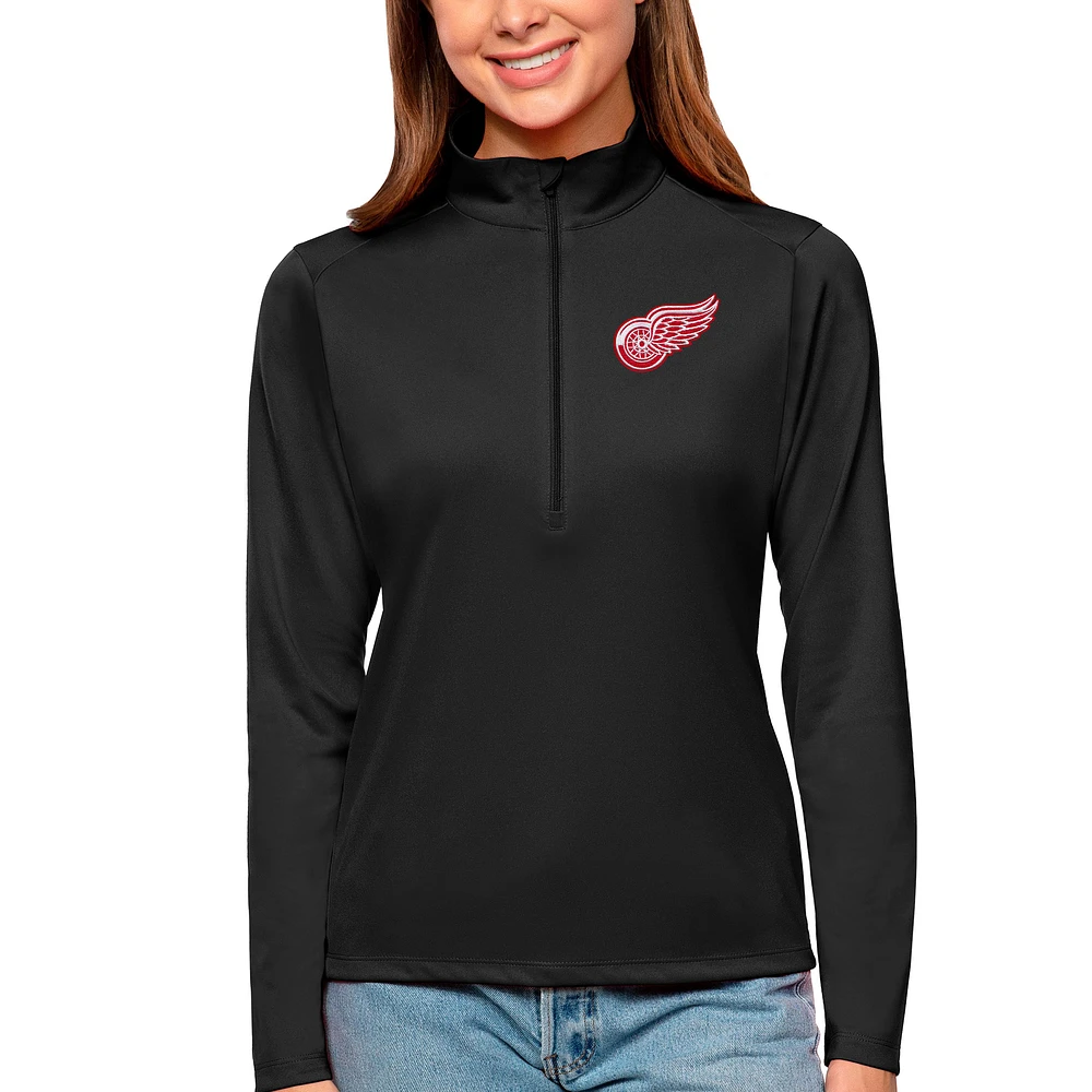 Women's Antigua Black Detroit Red Wings Tribute Quarter-Zip Pullover Top