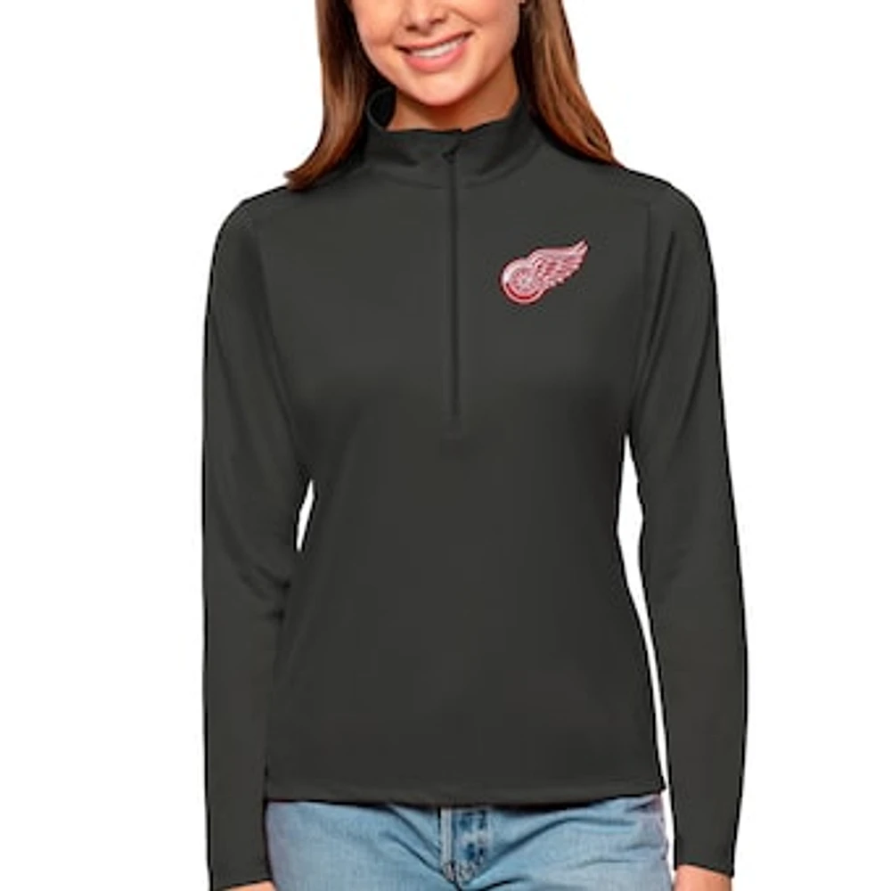 Women's Antigua Charcoal Detroit Red Wings Tribute Quarter-Zip Pullover Top