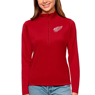 Women's Antigua Red Detroit Wings Tribute Quarter-Zip Pullover Top