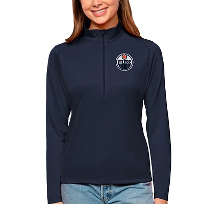 Women's Antigua Navy Edmonton Oilers Tribute Quarter-Zip Pullover Top