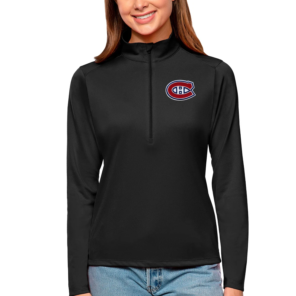 Women's Antigua Black Montreal Canadiens Tribute Quarter-Zip Pullover Top