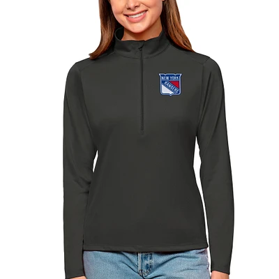 Women's Antigua Charcoal New York Rangers Tribute Quarter-Zip Pullover Top