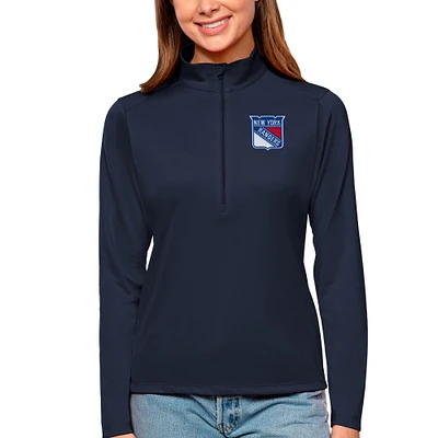 Women's Antigua Navy New York Rangers Tribute Quarter-Zip Pullover Top