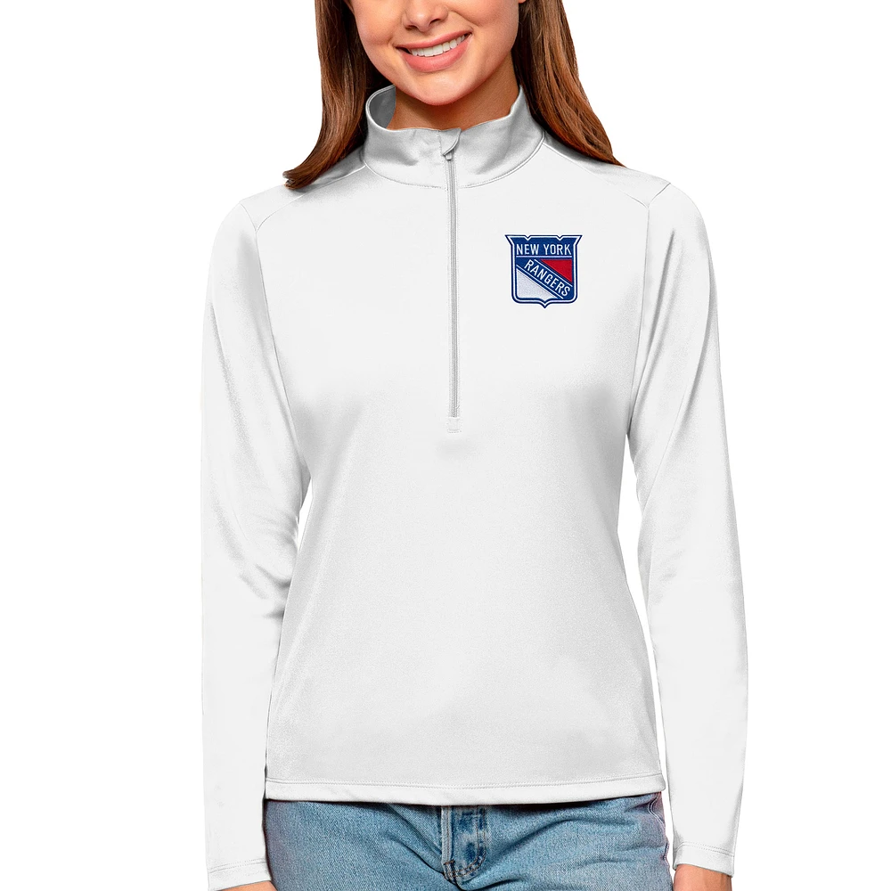 Women's Antigua New York Rangers Tribute Quarter-Zip Pullover Top