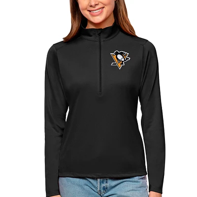 Women's Antigua Black Pittsburgh Penguins Tribute Quarter-Zip Pullover Top