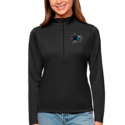 Women's Antigua Black San Jose Sharks Tribute Quarter-Zip Pullover Top