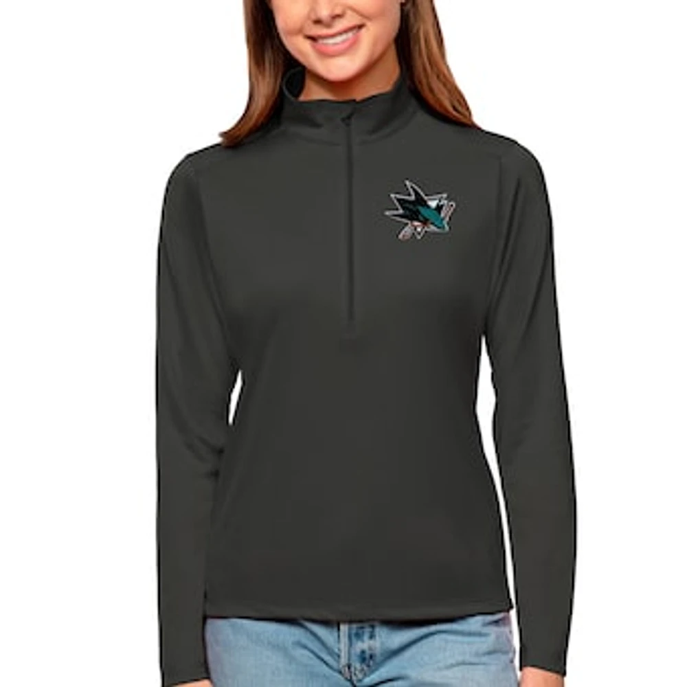 Women's Antigua Charcoal San Jose Sharks Tribute Quarter-Zip Pullover Top