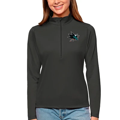 Women's Antigua Charcoal San Jose Sharks Tribute Quarter-Zip Pullover Top