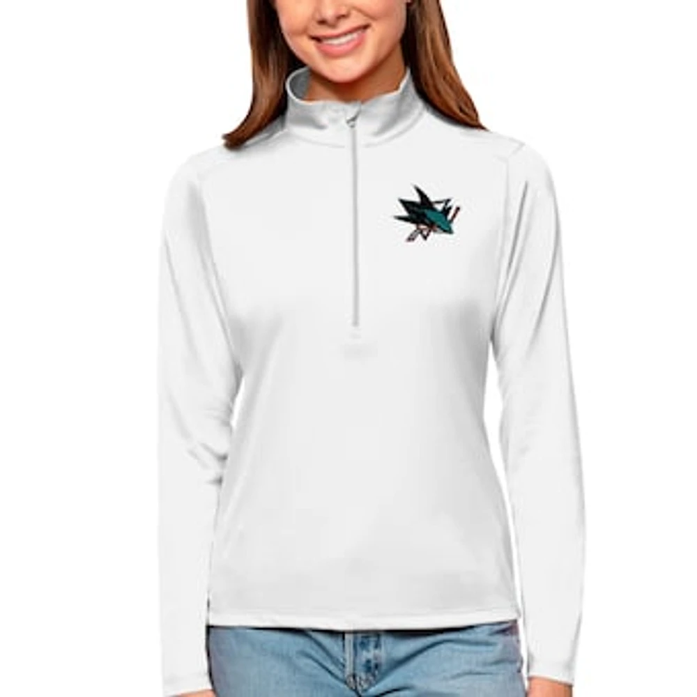 Women's Antigua White San Jose Sharks Tribute Quarter-Zip Pullover Top