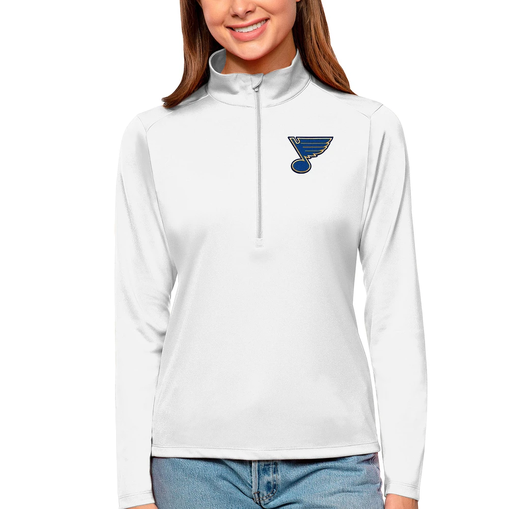 Women's Antigua White St. Louis Blues Tribute Quarter-Zip Pullover Top