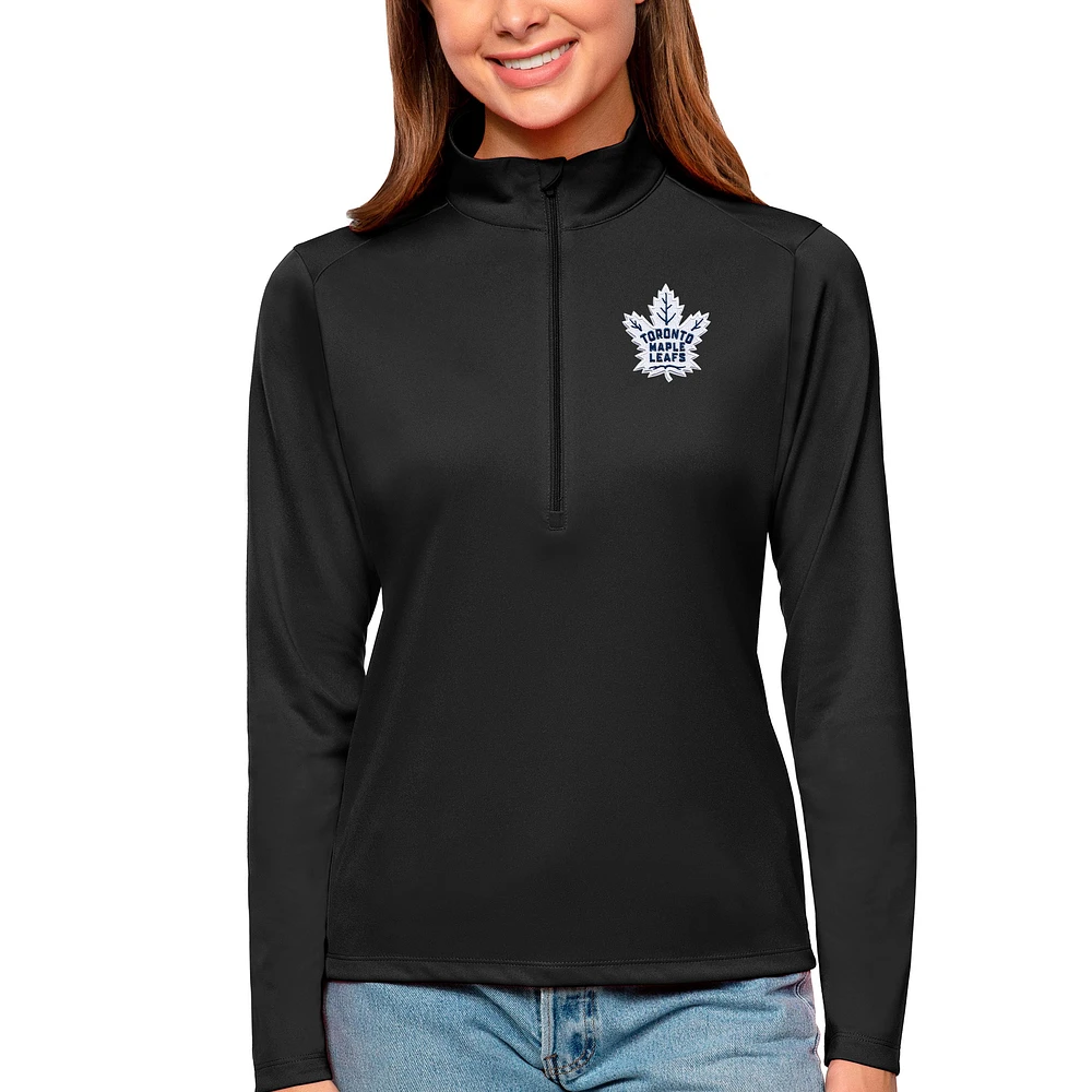 Women's Antigua Black Toronto Maple Leafs Tribute Quarter-Zip Pullover Top