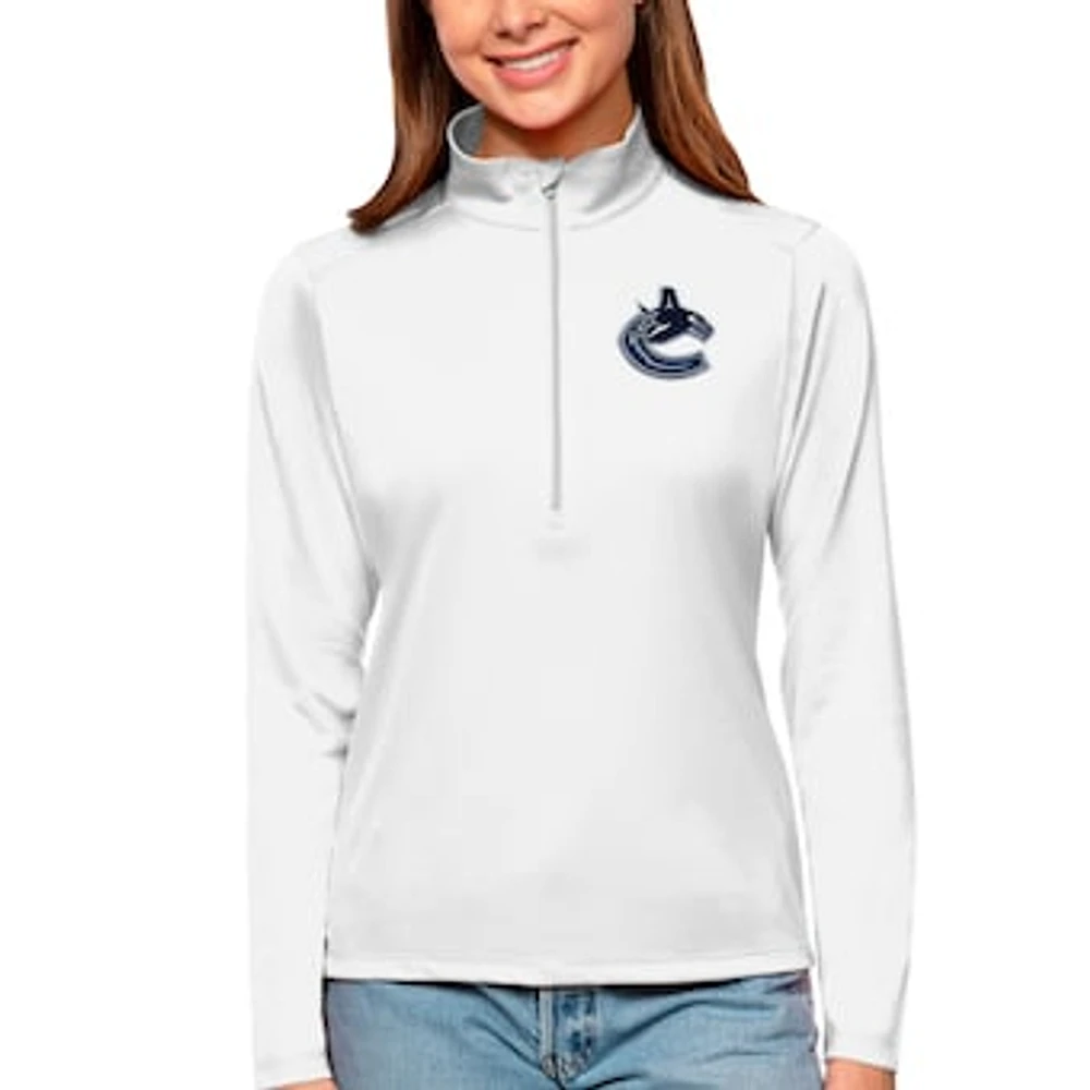 Women's Antigua White Vancouver Canucks Tribute Quarter-Zip Pullover Top