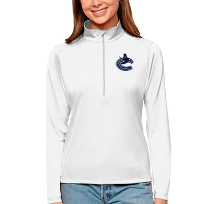 Women's Antigua White Vancouver Canucks Tribute Quarter-Zip Pullover Top