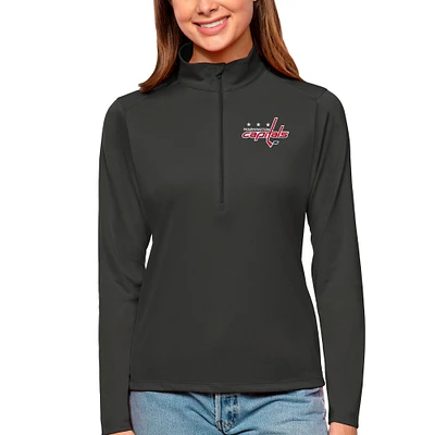 Women's Antigua Charcoal Washington Capitals Tribute Quarter-Zip Pullover Top