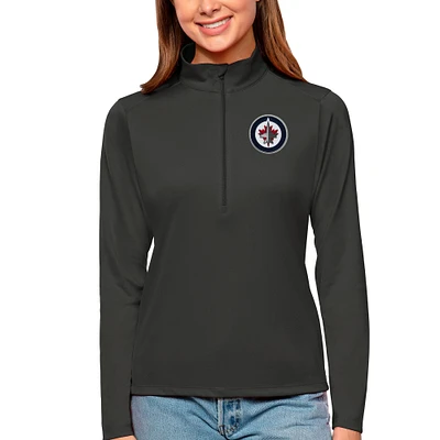 Women's Antigua Charcoal Winnipeg Jets Tribute Quarter-Zip Pullover Top