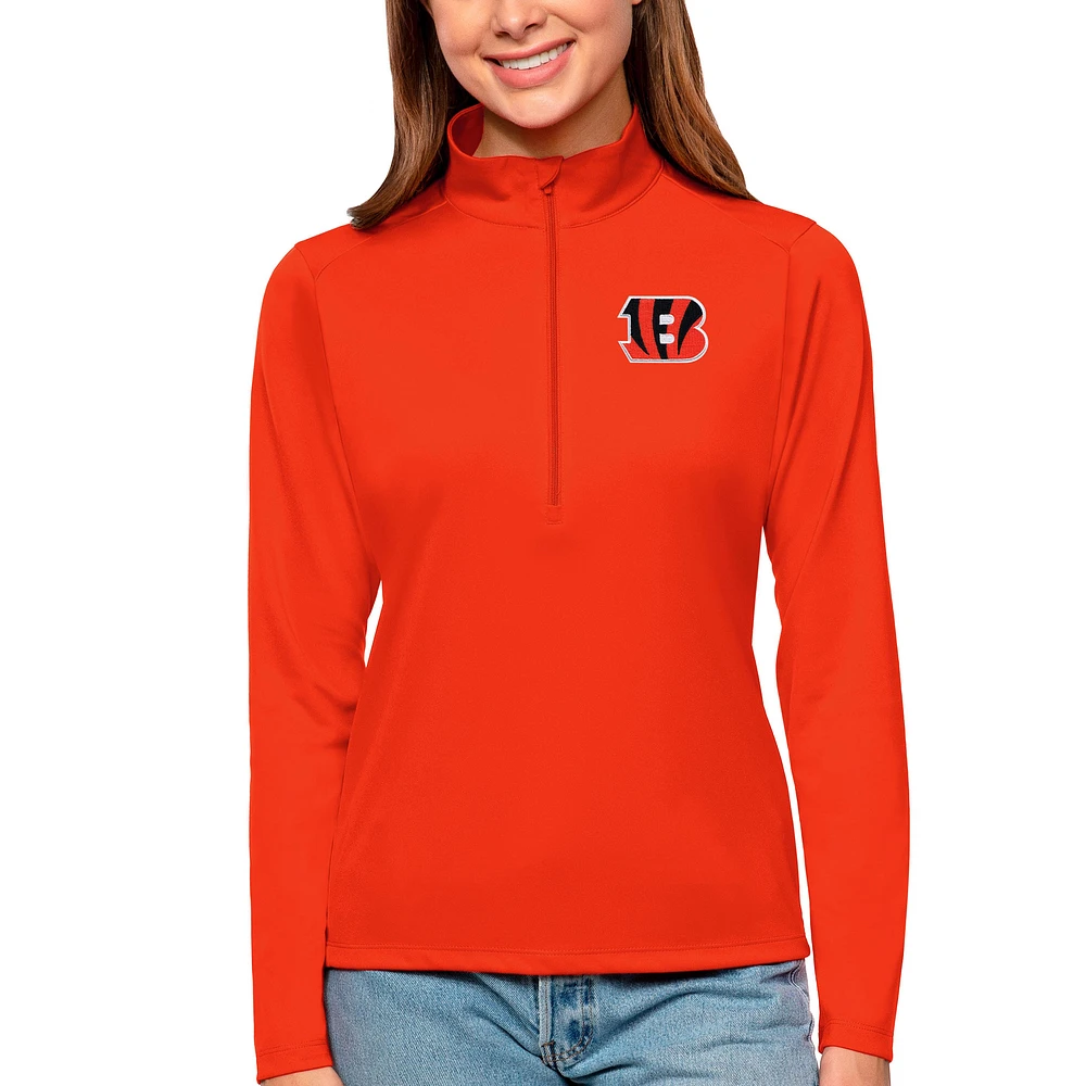 Women's Antigua Orange Cincinnati Bengals Tribute Half-Zip Top