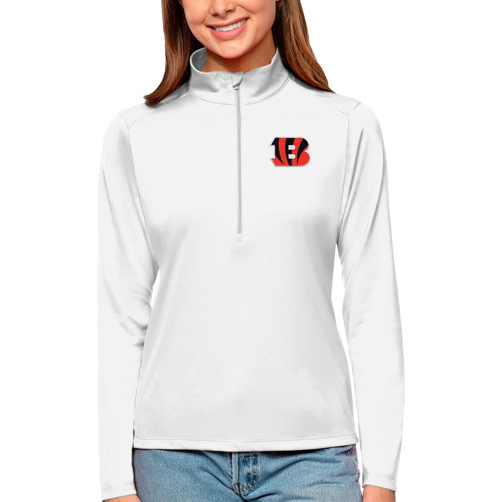 Women's Antigua White Cincinnati Bengals Tribute Half-Zip Top