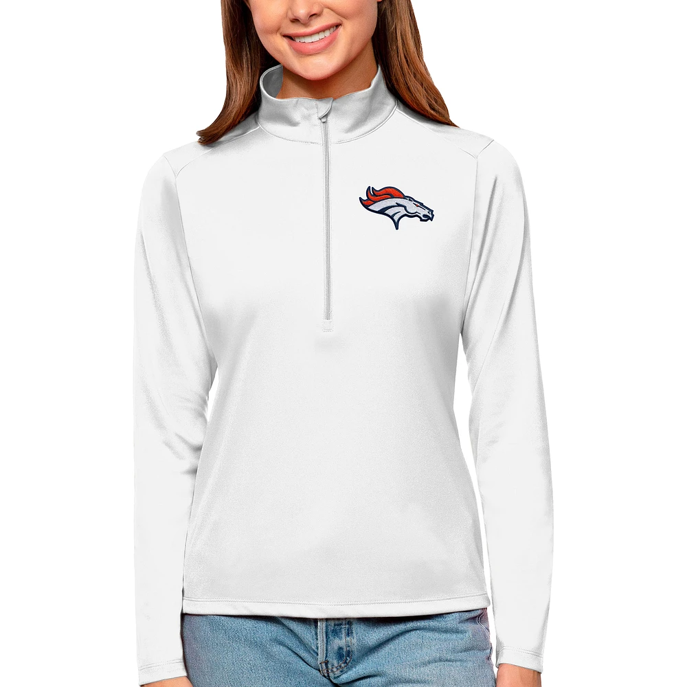Women's Antigua White Denver Broncos Tribute Half-Zip Top