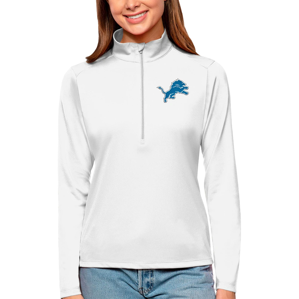 Women's Antigua White Detroit Lions Tribute Half-Zip Top