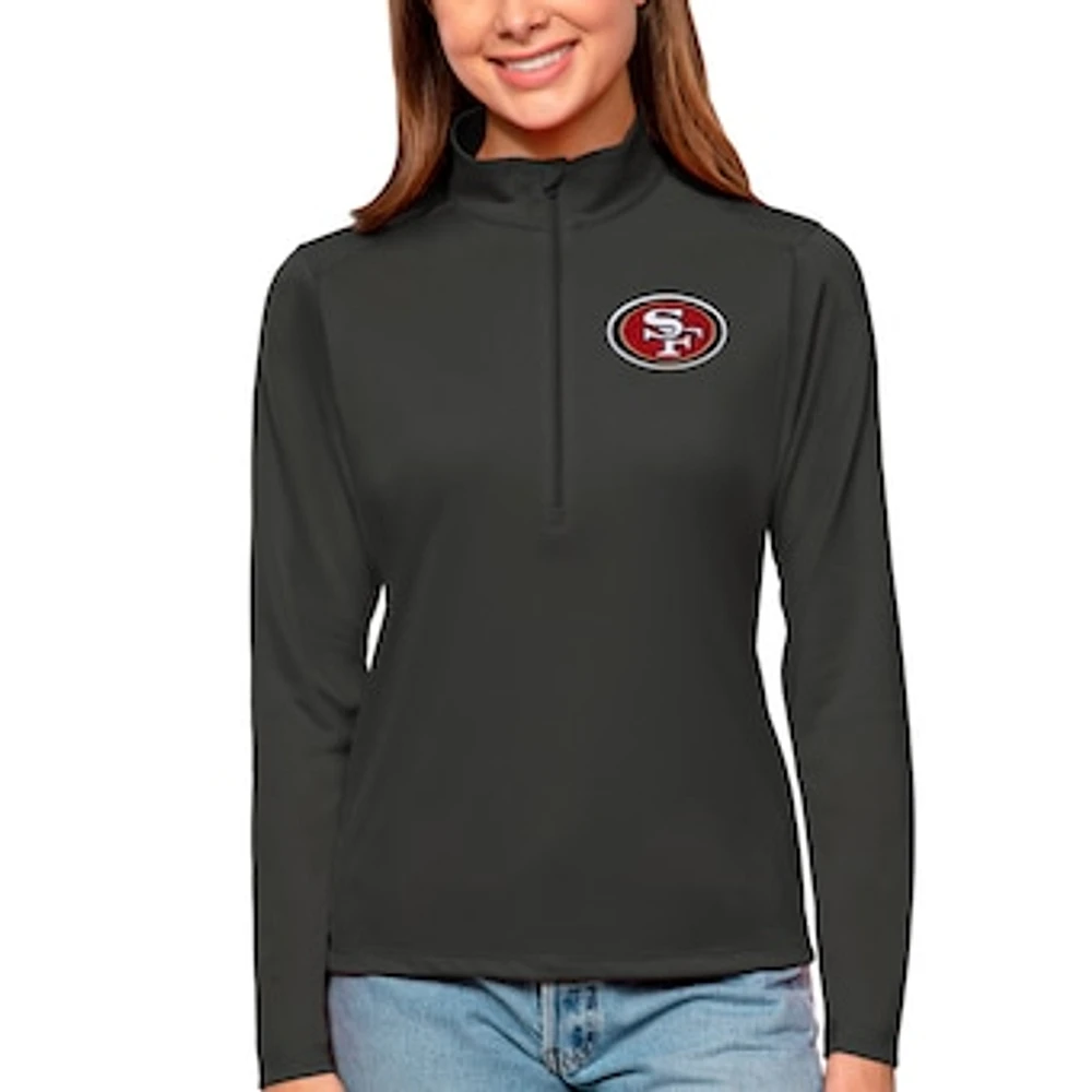Women's Antigua Charcoal San Francisco 49ers Tribute Half-Zip Top
