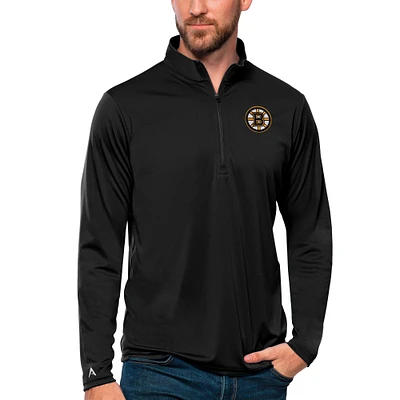 Men's Antigua Black Boston Bruins Tribute Quarter-Zip Pullover Top