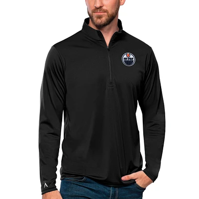 Men's Antigua Black Edmonton Oilers Tribute Quarter-Zip Pullover Top
