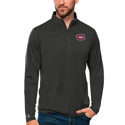Men's Antigua Charcoal Montreal Canadiens Tribute Quarter-Zip Pullover Top